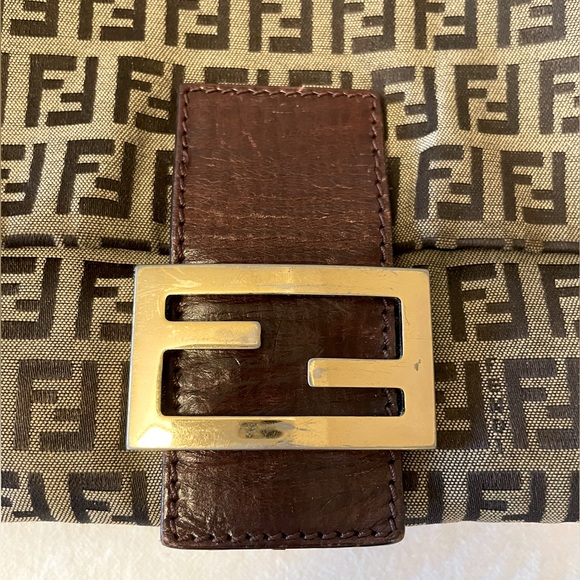FENDI Zucchino Canvas Mamma Baguette Shoulder Bag Brown - Picture 3 of 4